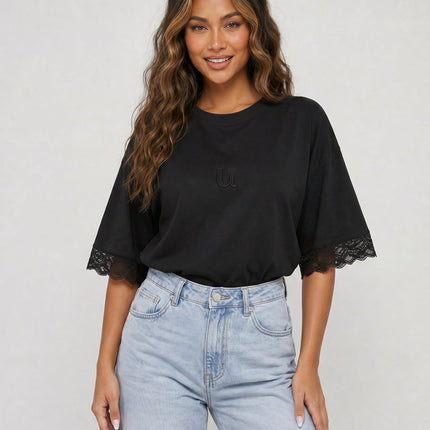 NEW270526 Zwart Oversized T-Shirt met Kant details
