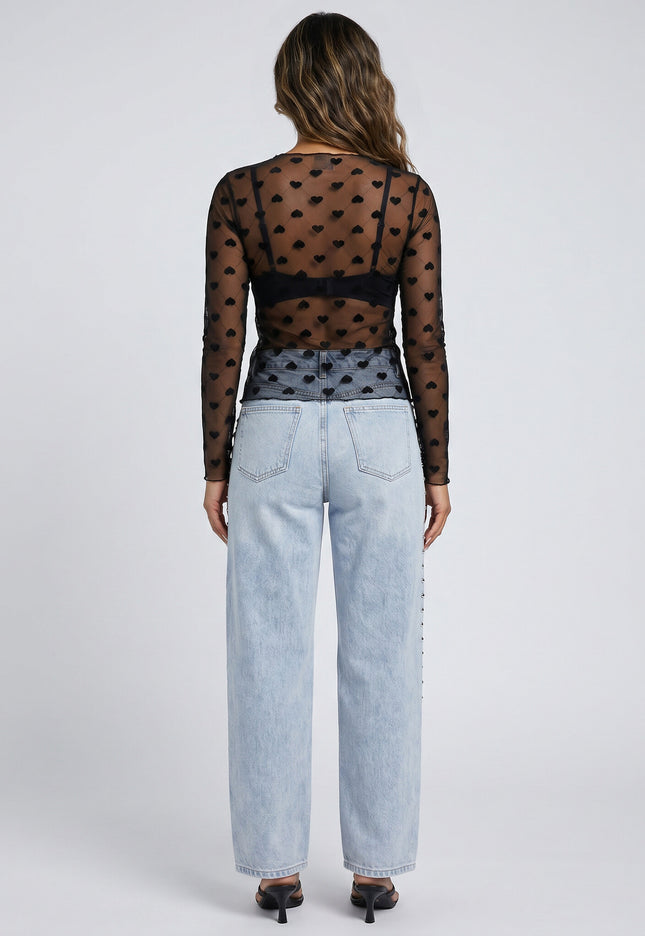 NEW270526 Zwarte Mesh Top met Hartjes