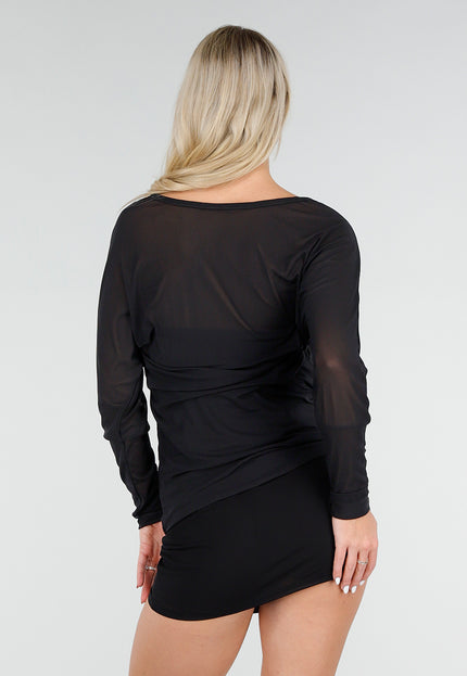 NEW270526 Zwarte Mesh Top met Lange Mouwen