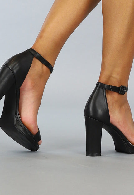 NEW2707 Zwarte Peeptoe Sandaletten met Blokhak