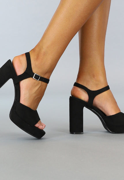NEW2707 Zwarte Suèdelook Sandaletten met Blokhak