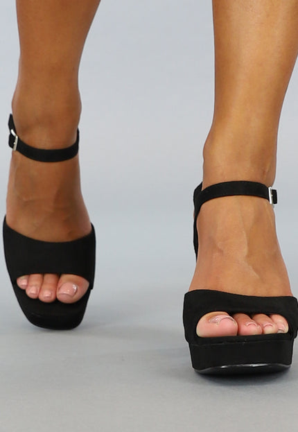 NEW2707 Zwarte Suèdelook Sandaletten met Blokhak