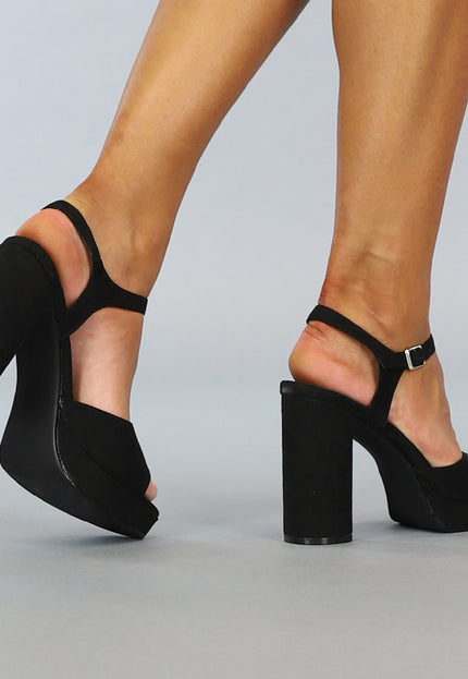 NEW2707 Zwarte Suèdelook Sandaletten met Blokhak