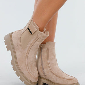 NEW270825 Beige Enkellaarsjes met Chunky Zool