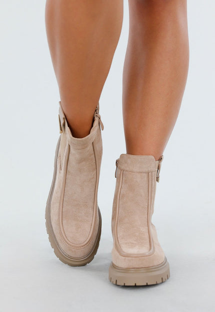 NEW270825 Beige Enkellaarsjes met Chunky Zool