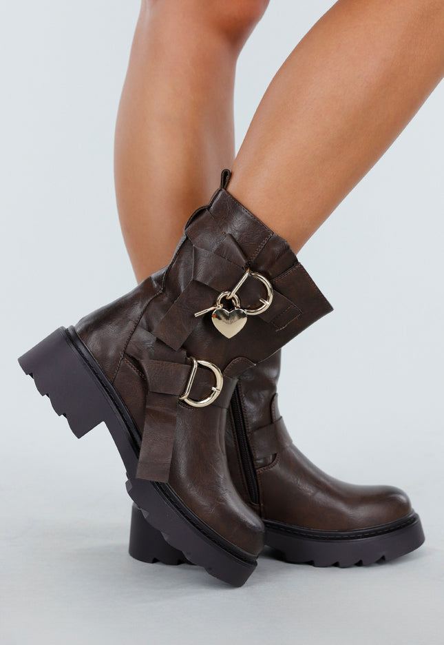 OP=OP.09.S Bruine Biker Boots met Gespen