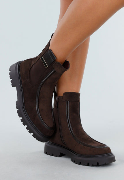 NEW270825 Bruine Enkellaarsjes met Chunky Zool