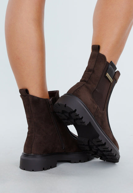 NEW270825 Bruine Enkellaarsjes met Chunky Zool