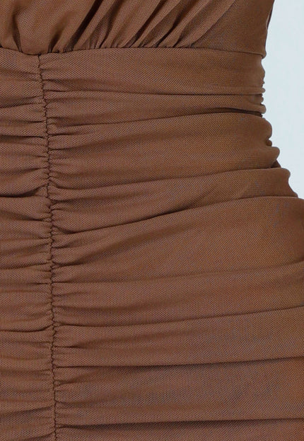 NEW270825 Bruine Jurk met Ruches