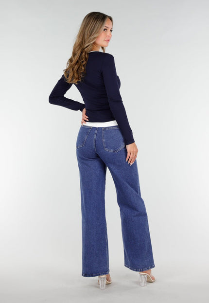 NEW270825 Donkerblauwe Top met V-Hals