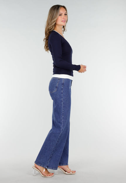 NEW270825 Donkerblauwe Top met V-Hals