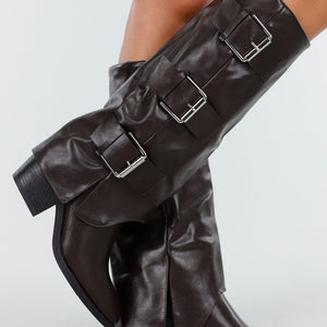 OP=OP.05.S Donkerbruine Hoge Gesp Laarzen