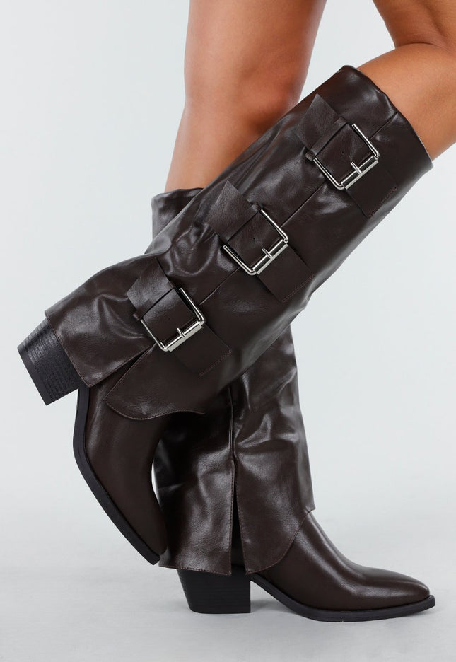 OP=OP.05.S Donkerbruine Hoge Gesp Laarzen