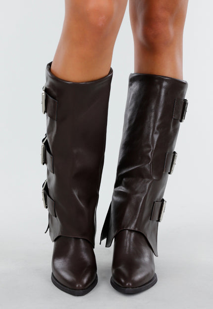 OP=OP.05.S Donkerbruine Hoge Gesp Laarzen