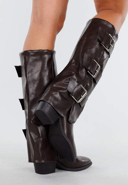 OP=OP.05.S Donkerbruine Hoge Gesp Laarzen