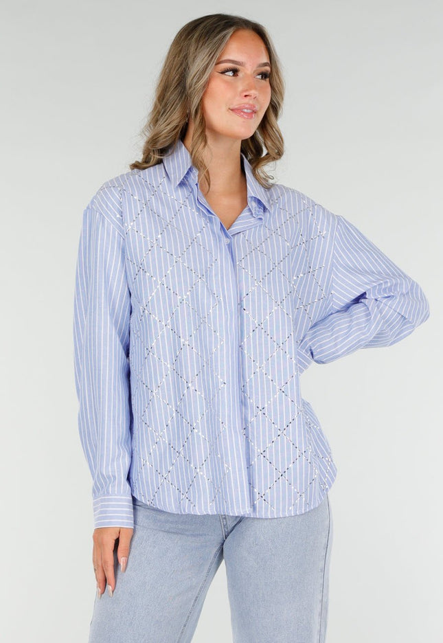 NEW270825 Gestreepte Blouse met Strass