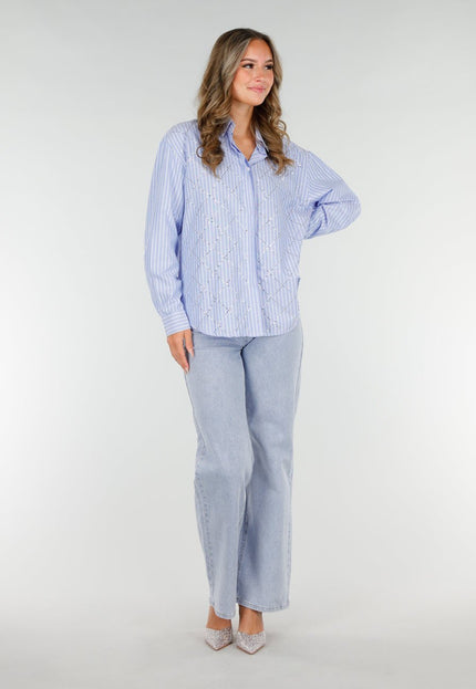 NEW270825 Gestreepte Blouse met Strass
