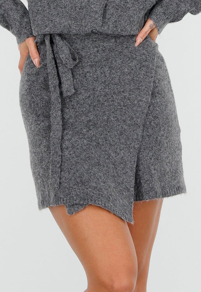 NEW270825 Grijze Gebreide Overslagrok