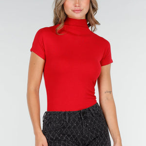 NEW270825 Rode Stretch Top met Col