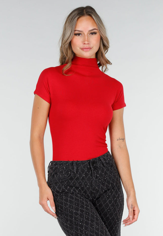 NEW270825 Rode Stretch Top met Col