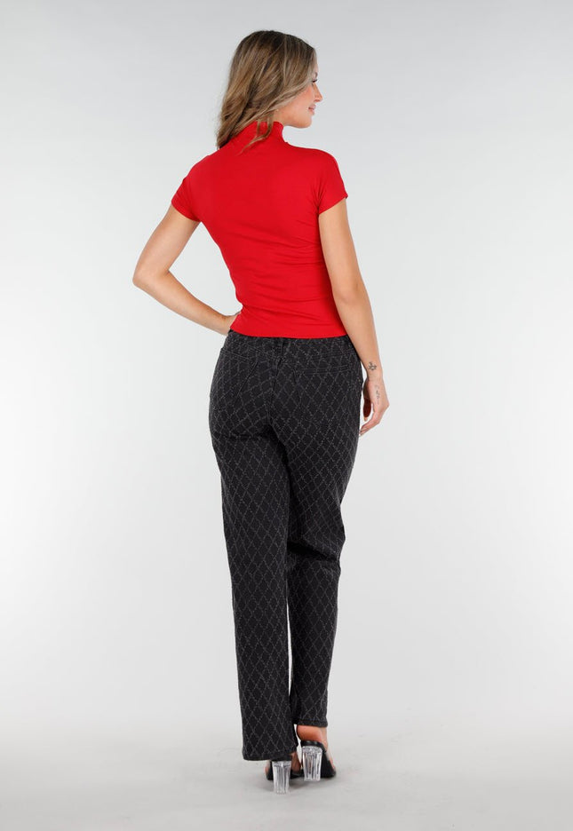 NEW270825 Rode Stretch Top met Col