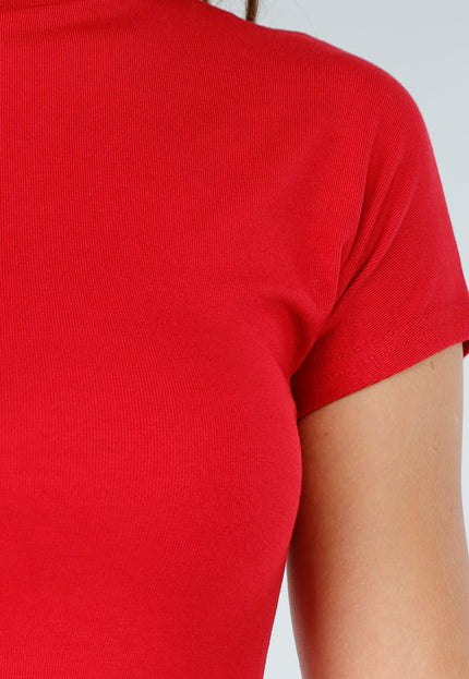 NEW270825 Rode Stretch Top met Col