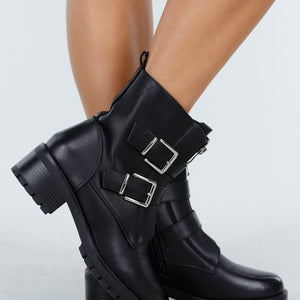 NEW270825 Zwarte Biker Boots Gespen