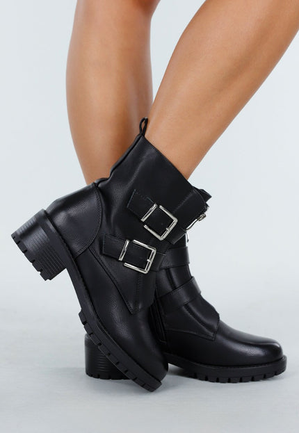 NEW270825 Zwarte Biker Boots Gespen
