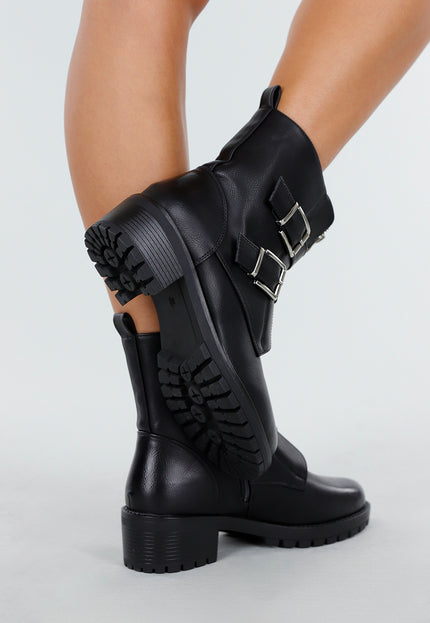 NEW270825 Zwarte Biker Boots Gespen