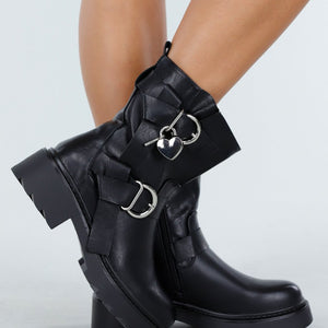 NEW270825 Zwarte Biker Boots met Gespen