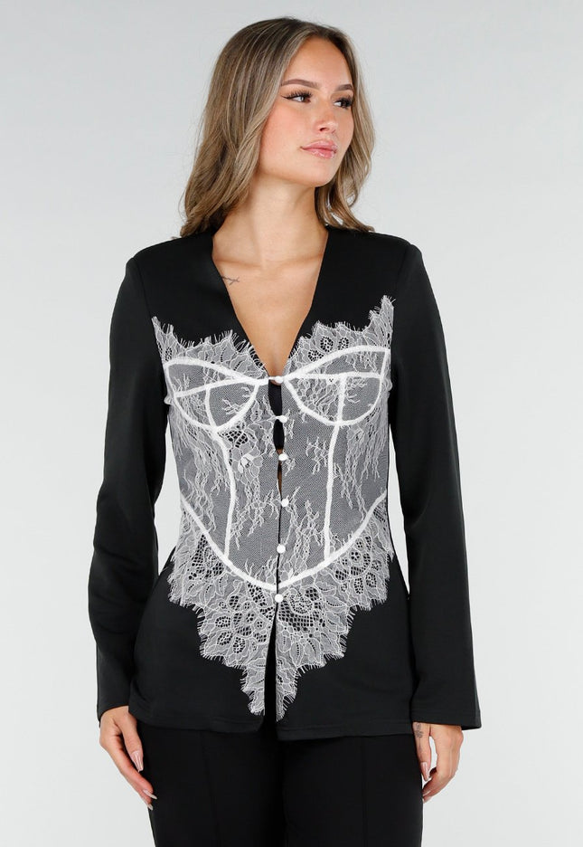 NEW270825 Zwarte Korsetlook Blazer
