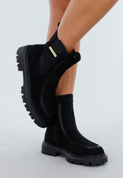 NEW270825 Zwarte Enkellaarsjes met Chunky Zool