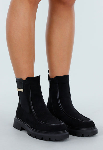 NEW270825 Zwarte Enkellaarsjes met Chunky Zool