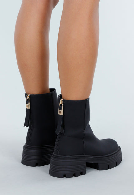 NEW270825 Zwarte Enkellaarsjes met Chunky Zool