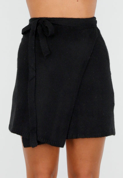 NEW270825 Zwarte Gebreide Overslagrok