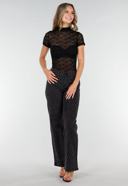 NEW270825 Zwarte Gehaakte Top met Col