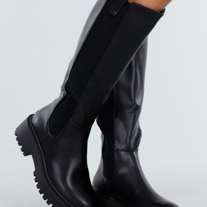NEW270825 Zwarte Hoge Laarzen met Chunky Zool