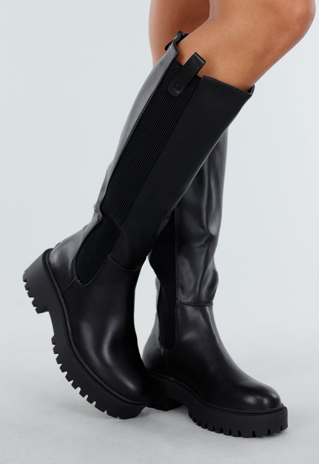 NEW270825 Zwarte Hoge Laarzen met Chunky Zool