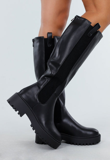 NEW270825 Zwarte Hoge Laarzen met Chunky Zool