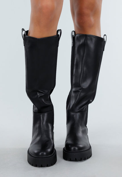NEW270825 Zwarte Hoge Laarzen met Chunky Zool