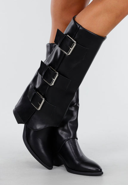 NEW270825 Zwarte  Hoge Laarzen met Gespen