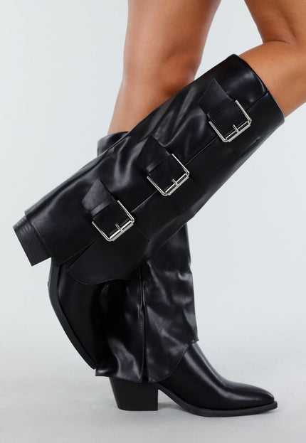 NEW270825 Zwarte  Hoge Laarzen met Gespen