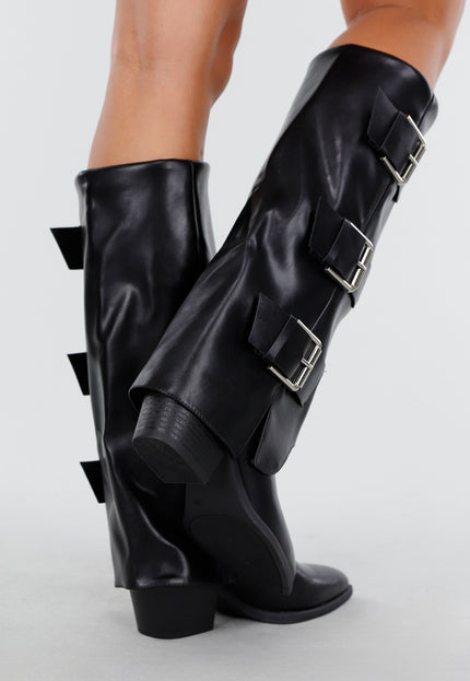 NEW270825 Zwarte  Hoge Laarzen met Gespen