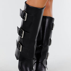 NEW270825 Zwarte  Hoge Laarzen met Gespen