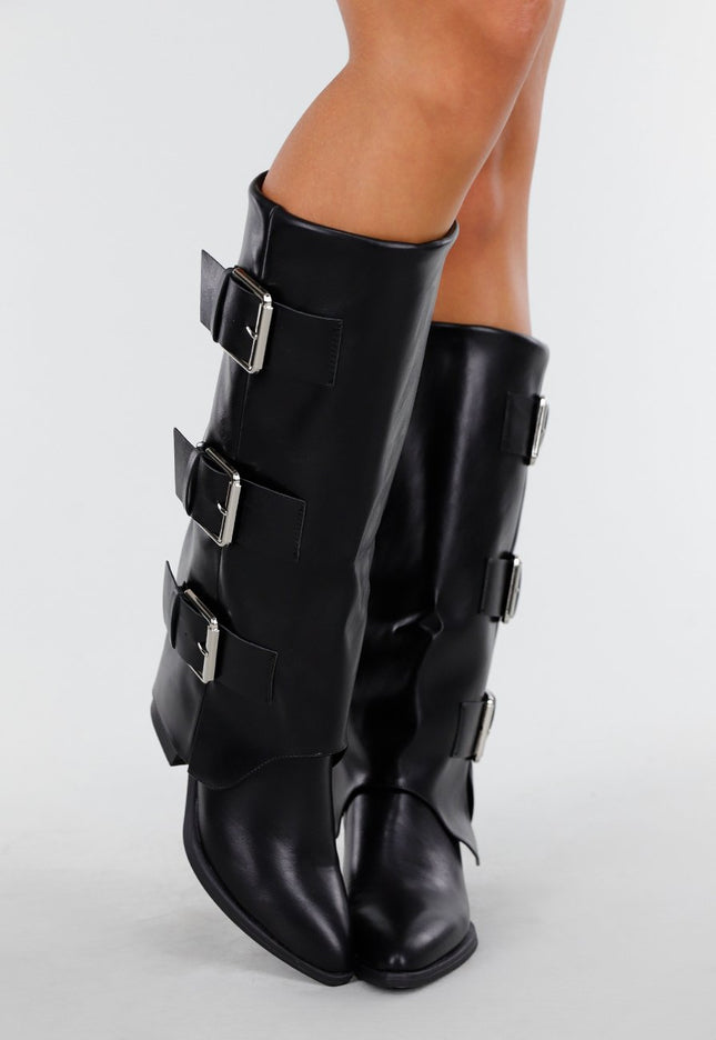 NEW270825 Zwarte  Hoge Laarzen met Gespen