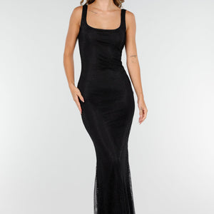 OP=OP.AV.12 Zwarte Jurk met Strass en Stretch