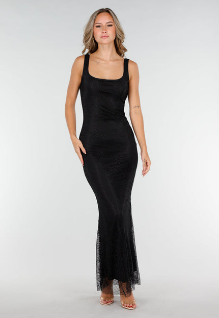 OP=OP.AV.12 Zwarte Jurk met Strass en Stretch