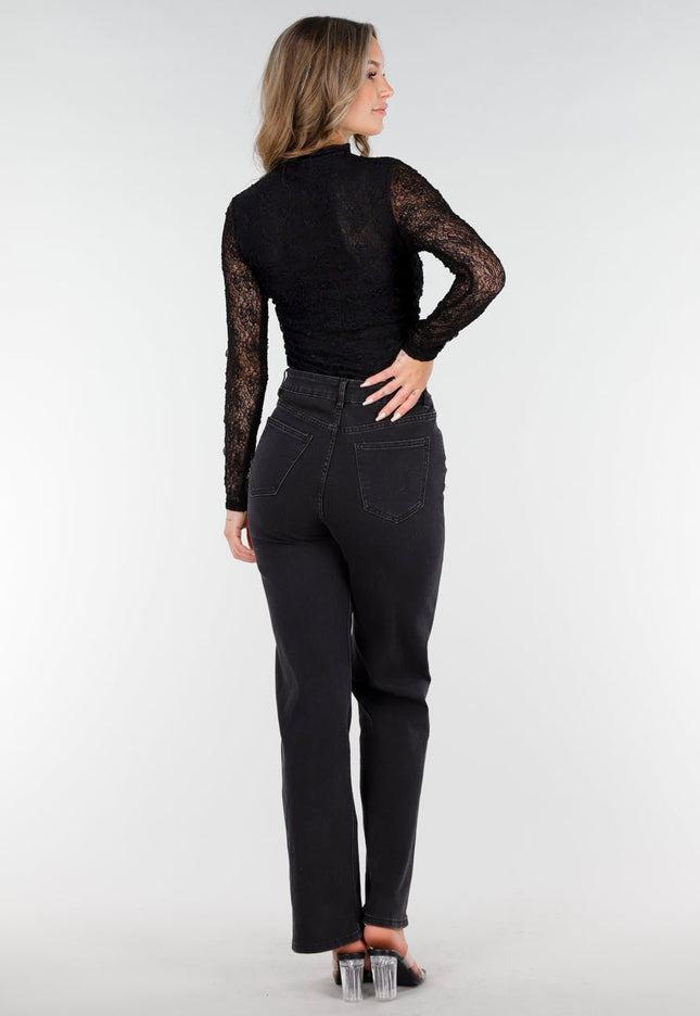 NEW270825 Zwarte Kanten Top met Drapering