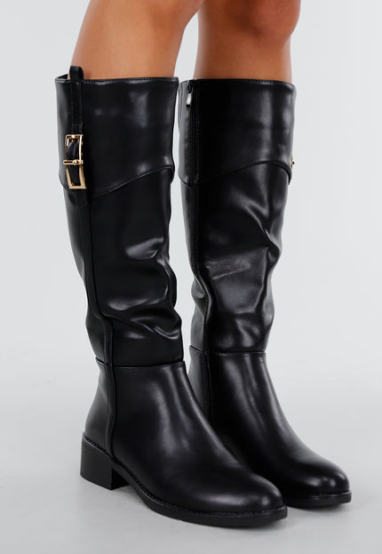 OP=OP.48.NL Zwarte Laarzen met Gesp en Rits