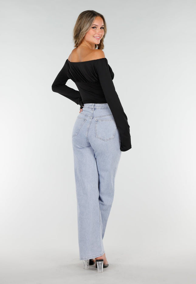 OP=OP.43.NL Zwarte Off-Shoulder Crop Top